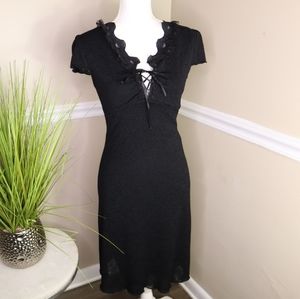 Bisou Bisou - Elegant Black Dres with ruffles and front tie